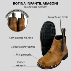 Botina Infantil Aragoni Couro Fóssil Pinhão Com Bordado Logo E Florão Ref:A301