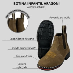 Botina Infantil Aragoni Couro Nobuck Camel Com Bordado Florão Ref:A301