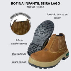 Botina Infantil Beira Lago Couro Nobuck Camel Sola-Injetada Ref:654