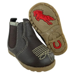 Botina Infantil Big Bull Bico Redondo couro Café Bordado Ref: 5B