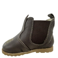 Botina Infantil Big Bull Bico Redondo couro Café Bordado Ref: 5B