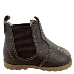 Botina Infantil Big Bull Bico Redondo couro Café Bordado Ref: 5B