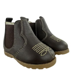 Botina Infantil Big Bull Bico Redondo couro Café Bordado Ref: 5B
