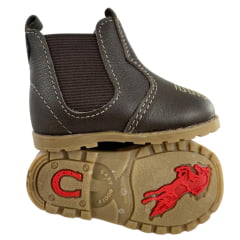 Botina Infantil Big Bull Bico Redondo couro Café Bordado Ref: 5B