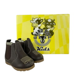 Botina Infantil Big Bull Bico Redondo couro Café Bordado Ref: 5B
