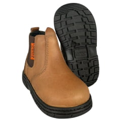 Botina Infantil Caminhos Da Roça Bico Quadrado Com Zíper Couro Caramelo Liso Ref:KI18-2