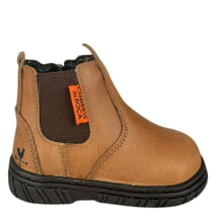 Botina Infantil Caminhos Da Roça Bico Quadrado Com Zíper Couro Caramelo Liso Ref:KI18-2