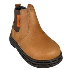 Botina Infantil Caminhos Da Roça Bico Quadrado Com Zíper Couro Caramelo Liso Ref:KI18-2