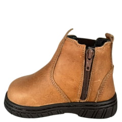 Botina Infantil Caminhos Da Roça Bico Quadrado Com Zíper Couro Caramelo Liso Ref:KI18-2