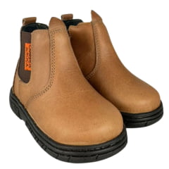 Botina Infantil Caminhos Da Roça Bico Quadrado Com Zíper Couro Caramelo Liso Ref:KI18-2
