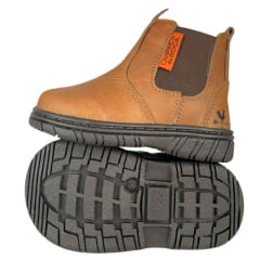 Botina Infantil Caminhos Da Roça Bico Quadrado Com Zíper Couro Caramelo Liso Ref:KI18-2