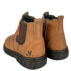 Botina Infantil Caminhos Da Roça Bico Quadrado Com Zíper Couro Caramelo Liso Ref:KI18-2