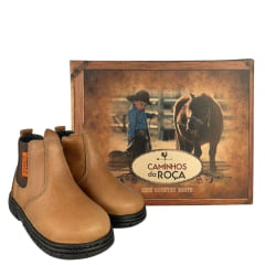 Botina Infantil Caminhos Da Roça Bico Quadrado Com Zíper Couro Caramelo Liso Ref:KI18-2