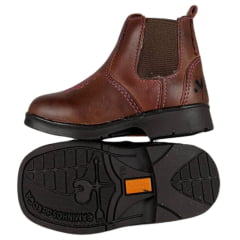 Botina Infantil Caminhos Da Roça Bico Quadrado Com Zíper Couro Pinhão Com Bordado Florão Rosa Ref:KI18