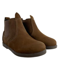 Botina Infantil Caminhos Da Roça Bico Redondo Com Zíper Couro Marrom Escuro Liso Ref:KI14-6