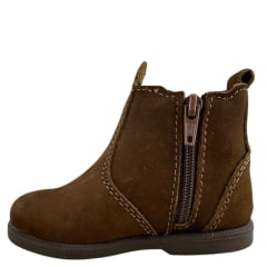 Botina Infantil Caminhos Da Roça Bico Redondo Com Zíper Couro Marrom Escuro Liso Ref:KI14-6