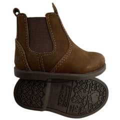 Botina Infantil Caminhos Da Roça Bico Redondo Com Zíper Couro Marrom Escuro Liso Ref:KI14-6