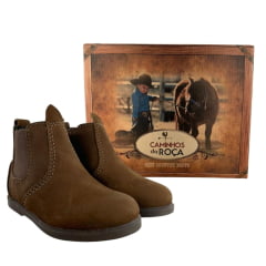 Botina Infantil Caminhos Da Roça Bico Redondo Com Zíper Couro Marrom Escuro Liso Ref:KI14-6