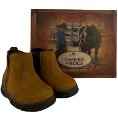 Botina Infantil Caminhos Da Roça Bico Redondo Com Zíper Couro Nobuck Castor - REF:KB01-4-KL14-11