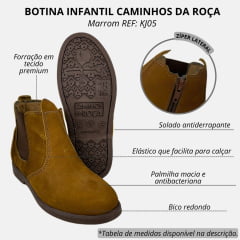 Botina Infantil/Juvenil Caminhos Da Roça Couro Nobuck Castor Com Zíper Sem Bordado REF: KJ05