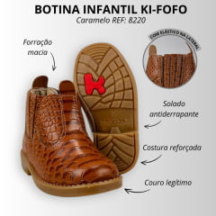 Botina Infantil Ki-Fofo Baby Couro Caramelo Imitação Cobra Solado Claro REF: 8220