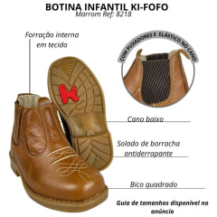 Botina Infantil Ki-Fofo Couro Caramelo Com Bordado Florão E Elástico Marrom Com Solado PVC Ref:8218