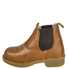 Botina Infantil Ki-Fofo Couro Caramelo Com Bordado Florão E Elástico Marrom Com Solado PVC Ref:8218