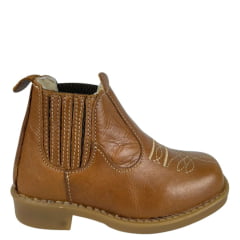 Botina Infantil Ki-Fofo Couro Caramelo Com Bordado Florão E Elástico Marrom Com Solado PVC Ref:8218