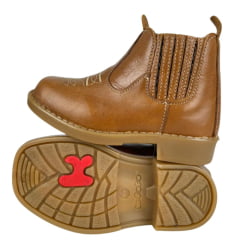 Botina Infantil Ki-Fofo Couro Caramelo Com Bordado Florão E Elástico Marrom Com Solado PVC Ref:8218
