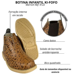 Botina Infantil Ki-Fofo Couro Caramelo Imitação Jacaré Mesclado Marrom Solado Claro Ref:4122