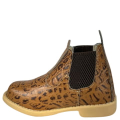 Botina Infantil Ki-Fofo Couro Caramelo Imitação Jacaré Mesclado Marrom Solado Claro Ref:4122