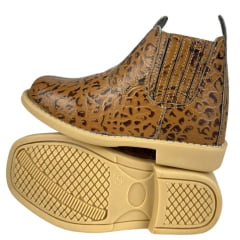 Botina Infantil Ki-Fofo Couro Caramelo Imitação Jacaré Mesclado Marrom Solado Claro Ref:4122