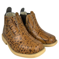 Botina Infantil Ki-Fofo Couro Caramelo Imitação Jacaré Mesclado Marrom Solado Claro Ref:4122