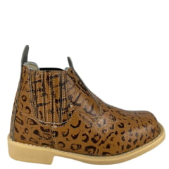 Botina Infantil Ki-Fofo Couro Caramelo Imitação Jacaré Mesclado Marrom Solado Claro Ref:4122