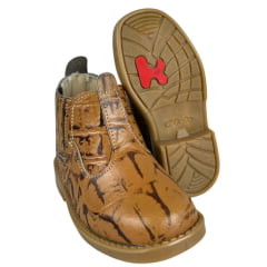 Botina Infantil Ki-Fofo Couro Imitação Jacaré Caramelo/Marrom Com Solado PVC Ref:8218