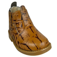 Botina Infantil Ki-Fofo Couro Imitação Jacaré Caramelo/Marrom Com Solado PVC Ref:8218