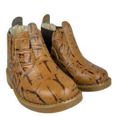 Botina Infantil Ki-Fofo Couro Imitação Jacaré Caramelo/Marrom Com Solado PVC Ref:8218