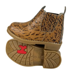 Botina Infantil Ki-Fofo Couro Imitação Jacaré Caramelo/Marrom Com Solado PVC Ref:8218