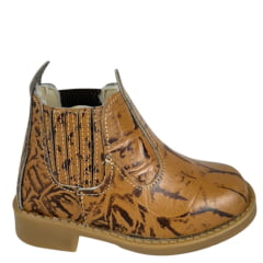 Botina Infantil Ki-Fofo Couro Imitação Jacaré Caramelo/Marrom Com Solado PVC Ref:8218