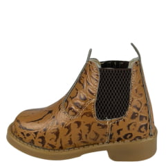 Botina Infantil Ki-Fofo Couro Imitação Jacaré Caramelo/Marrom Com Solado PVC Ref:8218