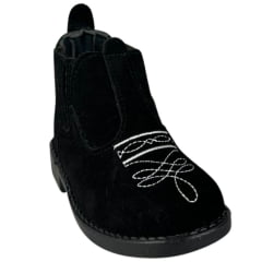 Botina Infantil Ki-Fofo Couro Nobuck Preto Com Bordado Florão Branco Solado Preto Ref:4122