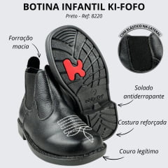 Botina Infantil Ki-Fofo Couro Preto Com Bordado Florão solado Preto Ref: 8220