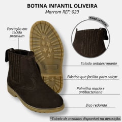 Botina Infantil Oliveira Couro Nobuck Marrom Solado PVC Ref.029