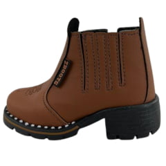 Botina Infantil Zboots Bico Quadrado Conhaque Zíper E Elástico Solado Preto - REF:B8205