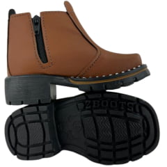 Botina Infantil Zboots Bico Quadrado Conhaque Zíper E Elástico Solado Preto - REF:B8205