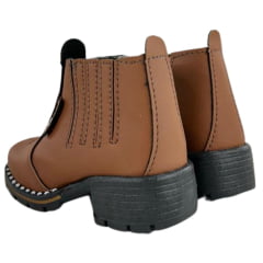 Botina Infantil Zboots Bico Quadrado Conhaque Zíper E Elástico Solado Preto - REF:B8205
