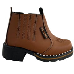 Botina Infantil Zboots Bico Quadrado Conhaque Zíper E Elástico Solado Preto - REF:B8205