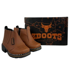 Botina Infantil Zboots Bico Quadrado Conhaque Zíper E Elástico Solado Preto - REF:B8205
