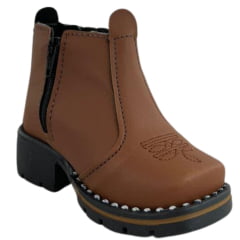 Botina Infantil Zboots Bico Quadrado Conhaque Zíper E Elástico Solado Preto - REF:B8205
