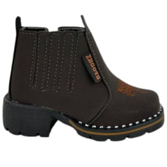 Botina Infantil Zboots Bico Quadrado Nobuck Café Zíper E Elástico REF:B8205